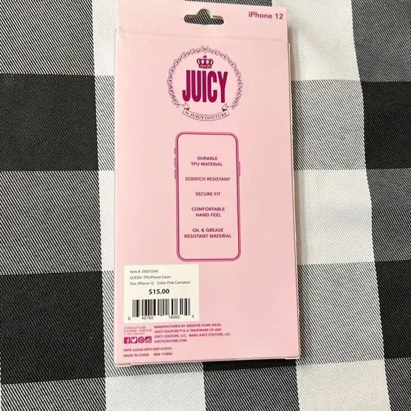 NWT Juicy Couture iPhone 12 Case Queen Carnation Pink & White Durable Comfy Feel - Picture 2 of 7